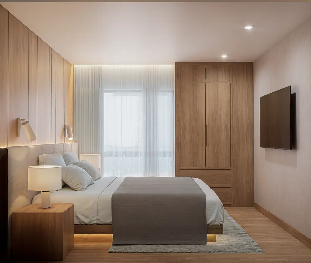 Render of the bedroom, unit type B2