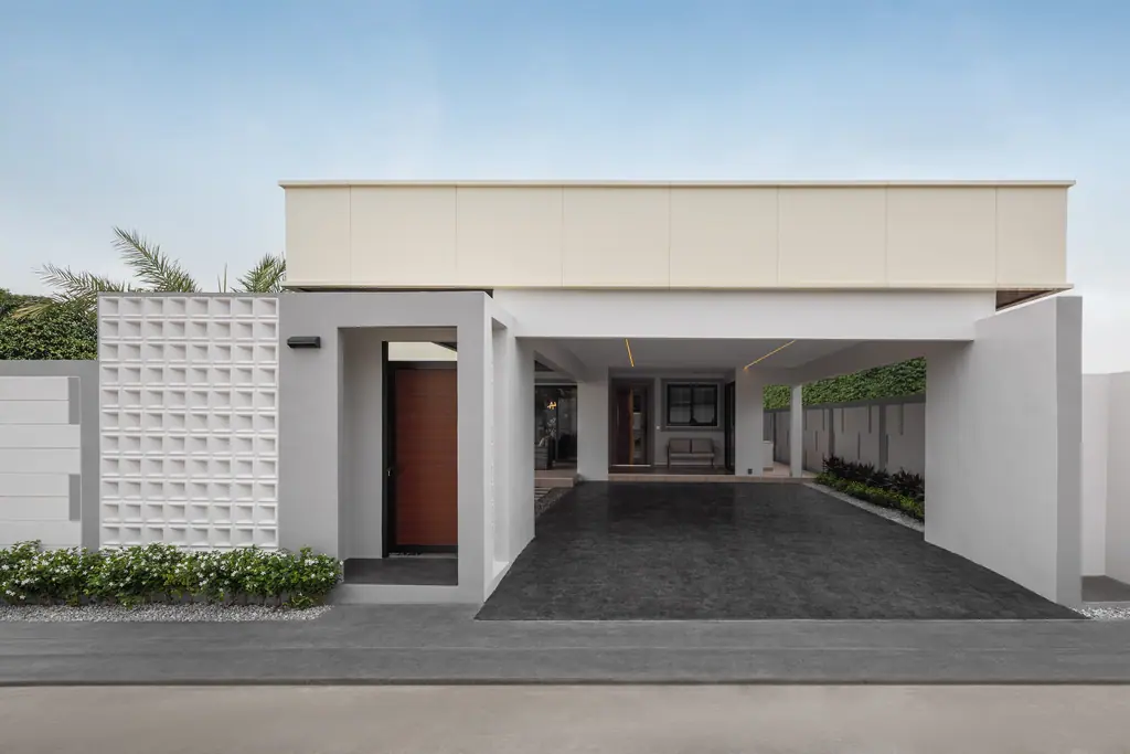 Street frontage and carport of the show villa