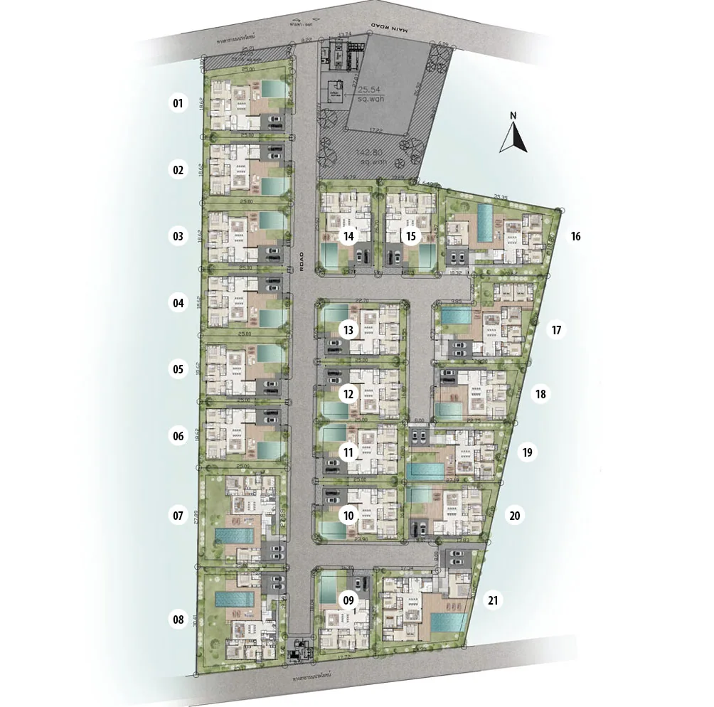 Zensiri Lakeside Mabprachan, site plan with plot numbers