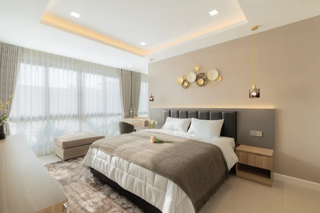 Main bedroom in the three bedroom show unit