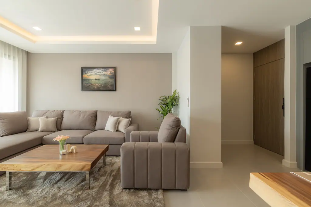 Living room in the two bedroom show unit